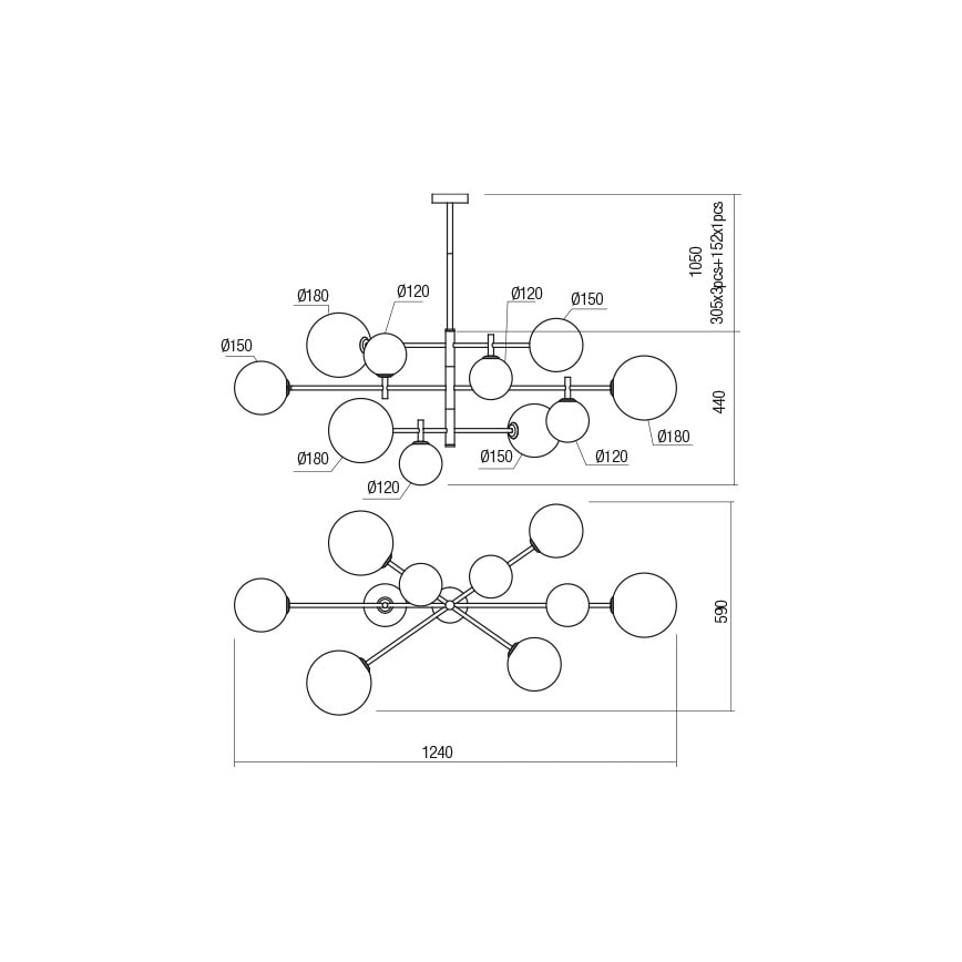 Redo 01-2781 - Pendellampe ROY 10xG9/10W/230V