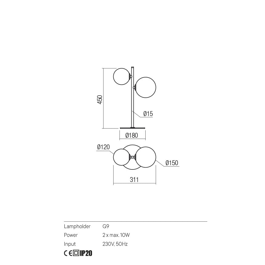 Redo 01-2784 - Bordlampe ROY 2xG9/10W/230V