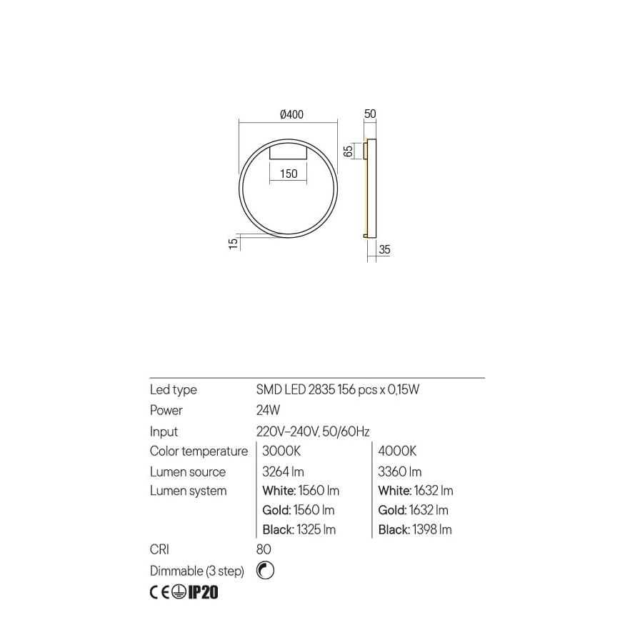 Redo 01-2817 - LED vægspot dæmpbar FEBE LED/24W/230V guldfarvet