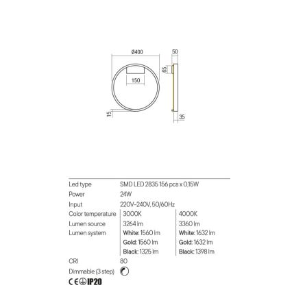 Redo 01-2819 - Dæmpbar LED-væglampe FEBE LED/24W/230V sort