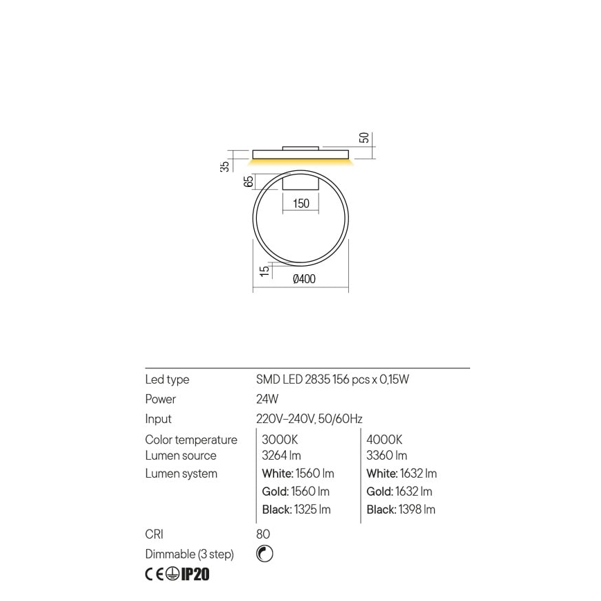 Redo 01-2835 - LED Dæmpbar vægarmatur FEBE LED/24W/230V guld
