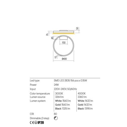 Redo 01-2835 - LED vægspot dæmpbar FEBE LED/24W/230V guldfarvet