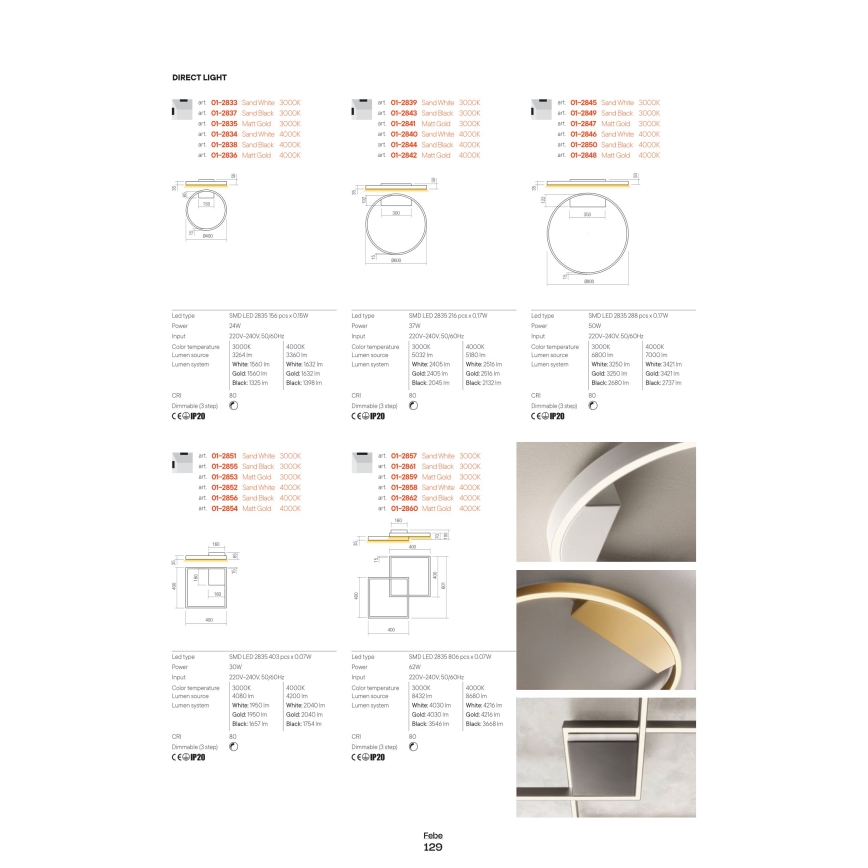 Redo 01-2865 - Dæmpbar LED-pendel med kabelophæng FEBE LED/37W/230V guldfarvet