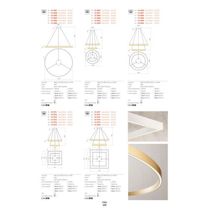 Redo 01-2865 - Dæmpbar LED-pendel med kabelophæng FEBE LED/37W/230V guldfarvet