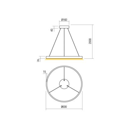 Redo 01-2865 - Dæmpbar LED-pendel med kabelophæng FEBE LED/37W/230V guldfarvet