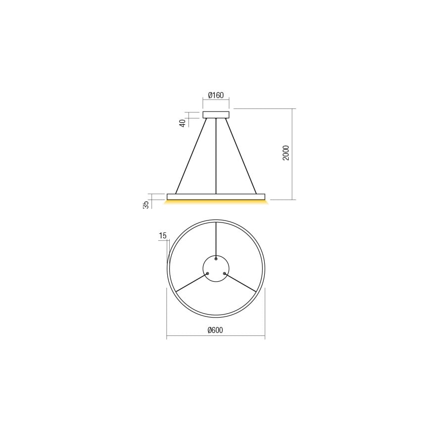 Redo 01-2865 - Dæmpbar LED-pendel med kabelophæng FEBE LED/37W/230V guldfarvet