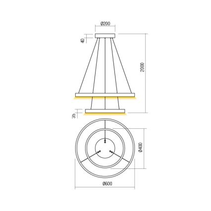 Redo 01-2889 - Dæmpbar LED-lysekrone på wire FEBE LED/62W/230V guld