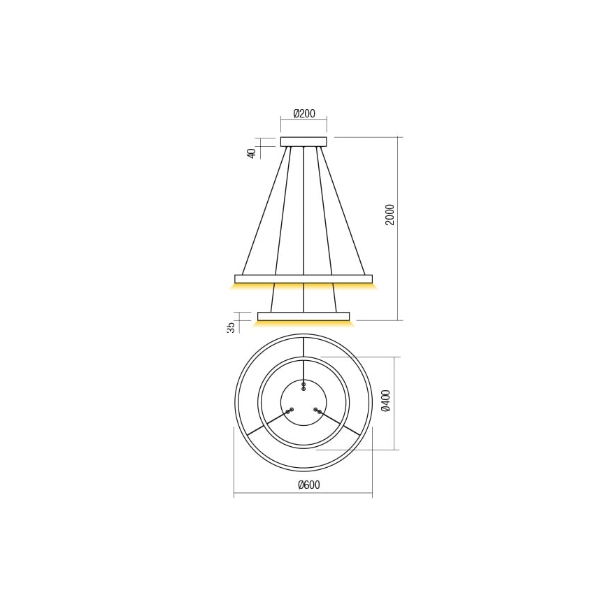Redo 01-2889 - Dæmpbar LED-lysekrone på wire FEBE LED/62W/230V guld