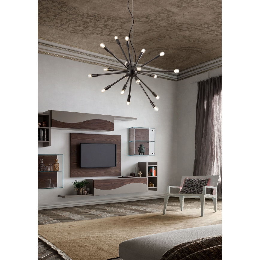 Redo 01-2934 - STELLAR lysekrone med wireophæng 12xE14/25W/230V, sort