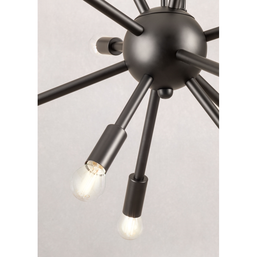 Redo 01-2934 - STELLAR lysekrone med wireophæng 12xE14/25W/230V, sort