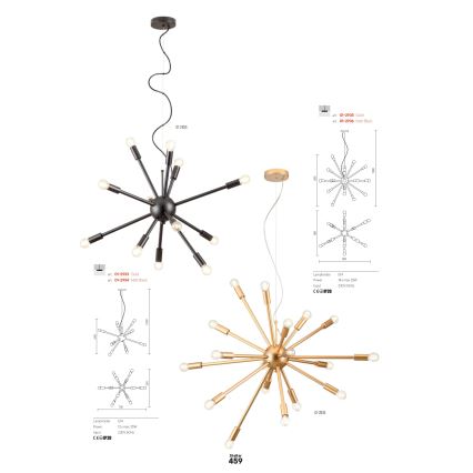Redo 01-2934 - STELLAR lysekrone med wireophæng 12xE14/25W/230V, sort