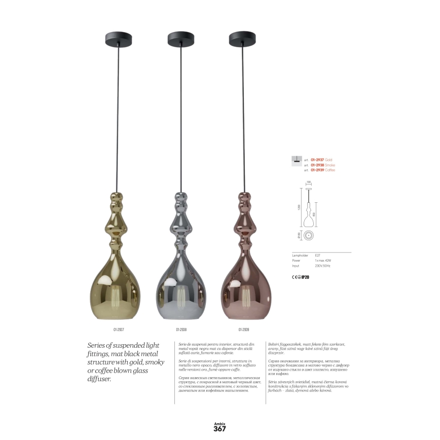 Redo 01-2938 - Pendel med kabel AMBIX 1xE27/42W/230V Ø 18 cm grå