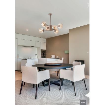 Redo 01-2943 - Lysekrone på stang MUNDI 6xE14/28W/230V kobber/røget