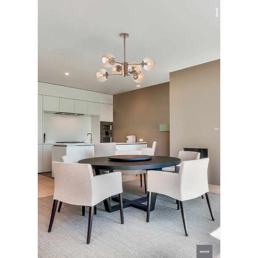 Redo 01-2943 - Lysekrone på stang MUNDI 6xE14/28W/230V kobber/røget