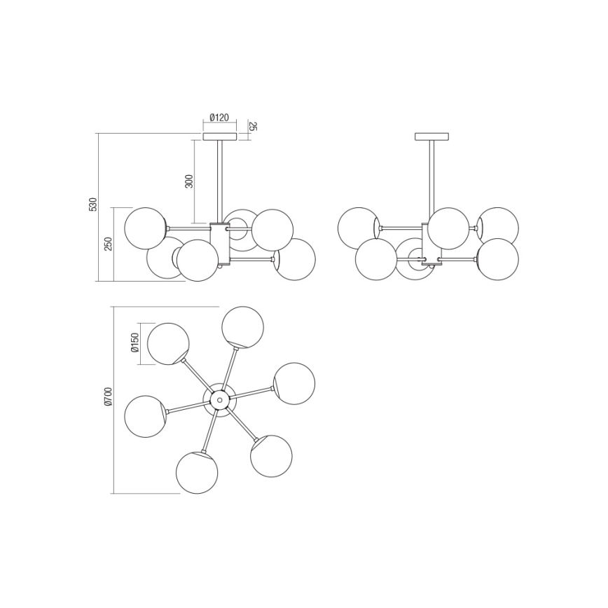 Redo 01-2943 - Pendellampe MUNDI 6xE14/28W/230V kobber