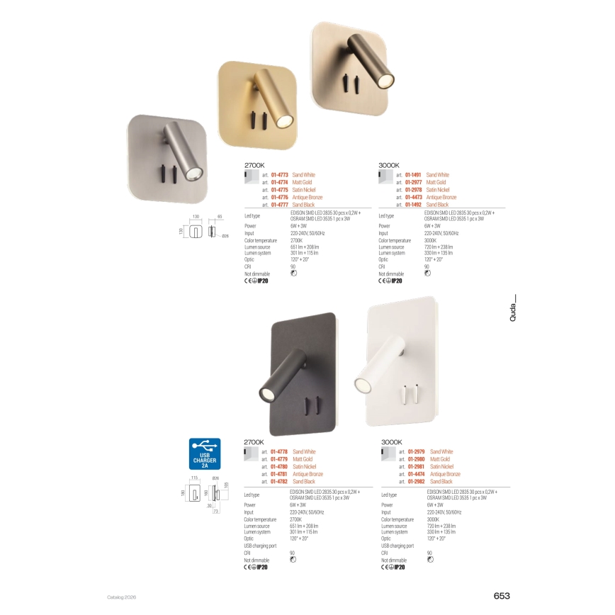 Redo 01-2978 - Væglampe QUDA LED/6W/230V + LED/3W 3000K CRI 90 mat krom