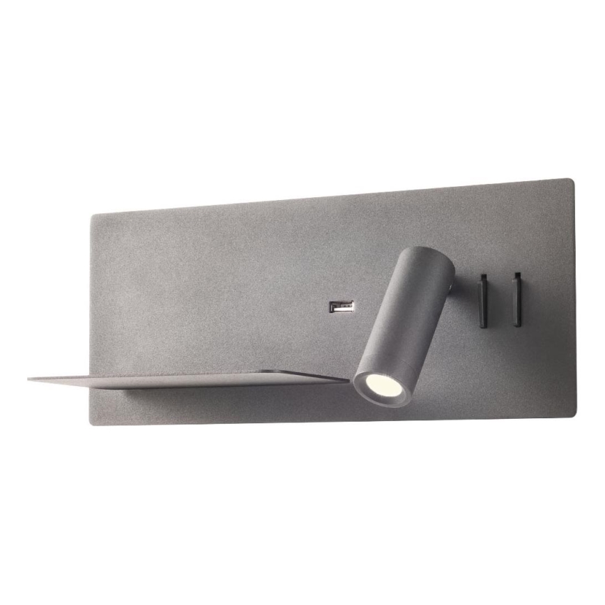Redo 01-2985 - LED vægspot BROOK LED/8W/230V + LED/3W USB CRI 90 sort venstre