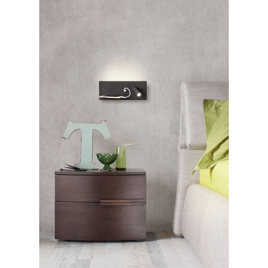 Redo 01-2985 - LED vægspot BROOK LED/8W/230V + LED/3W USB CRI 90 sort venstre