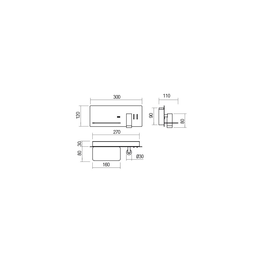Redo 01-2985 - LED vægspot BROOK LED/8W/230V + LED/3W USB CRI 90 sort venstre