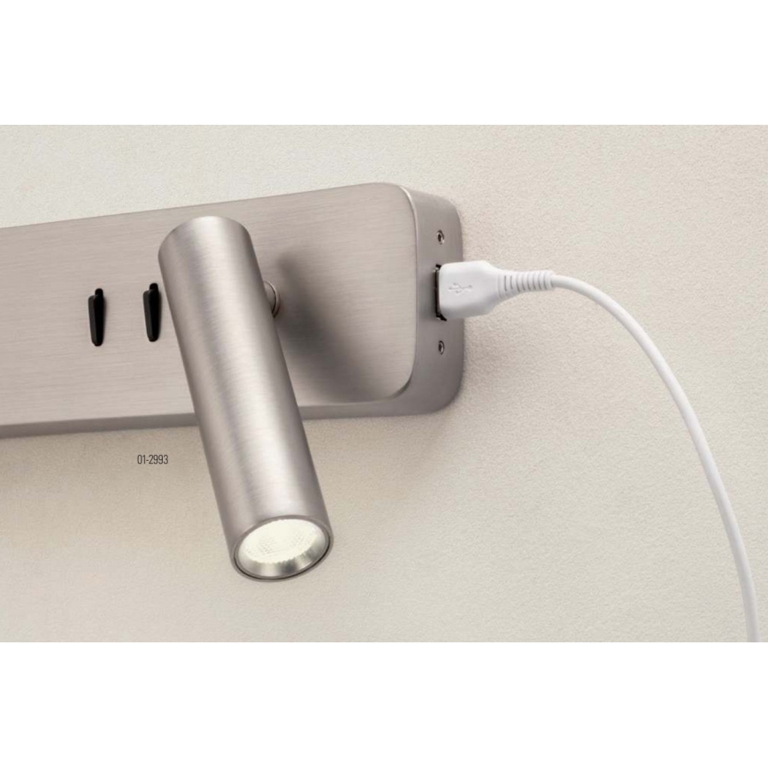 Redo 01-2993 - LED-væglampe OASIS LED/3W/230V + 1xG9/10W USB CRI 90 blank krom