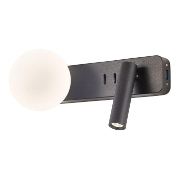 Redo 01-2994 - LED væglampe OASIS LED/3W/230V + 1xG9/10W USB CRI 90 sort