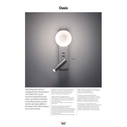 Redo 01-2994 - LED væglampe OASIS LED/3W/230V + 1xG9/10W USB CRI 90 sort