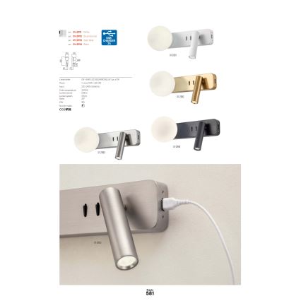 Redo 01-2994 - LED væglampe OASIS LED/3W/230V + 1xG9/10W USB CRI 90 sort