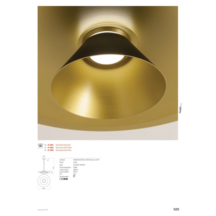 Redo 01-3003 - LED-pendel på wire FARGO LED/16,5W/230V CRI 90 Ø 50 cm beige/hvid