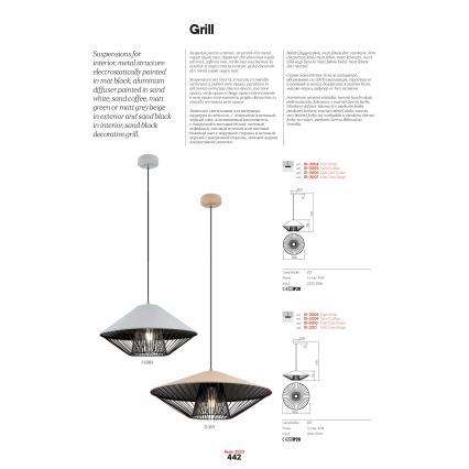Redo 01-3007 - Pendel på ledning GRILL 1xE27/42W/230V Ø 39,6 cm sort/beige