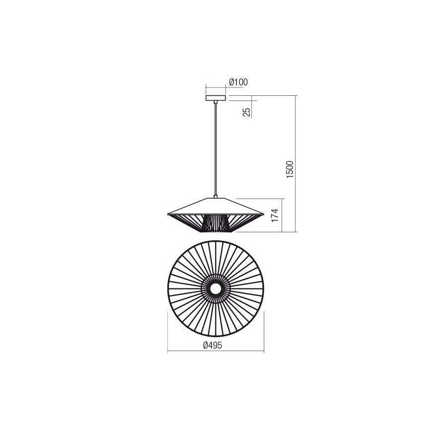 Redo 01-3008 - Pendel med wire GRILL 1xE27/42W/230V Ø 49,5 cm sort/hvid