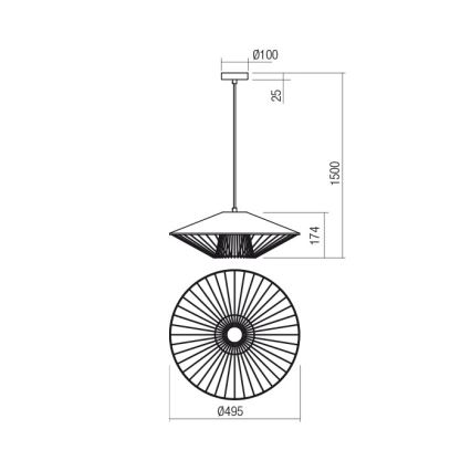 Redo 01-3009 - Pendel på kabel GRILL 1xE27/42W/230V Ø 49,5 cm sort/brun