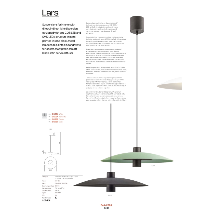Redo 01-3020 - LED-lysekrone på wire LARS LED/14W/230V + LED/10W Ø 60 cm CRI 90 orange