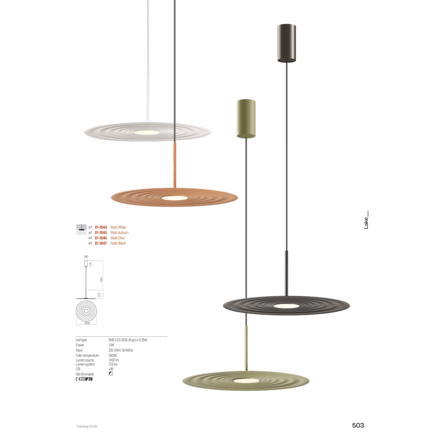 Redo 01-3047 - LAKE LED pendel på wire LED/13W/230V CRI 90 Ø 50 cm sort