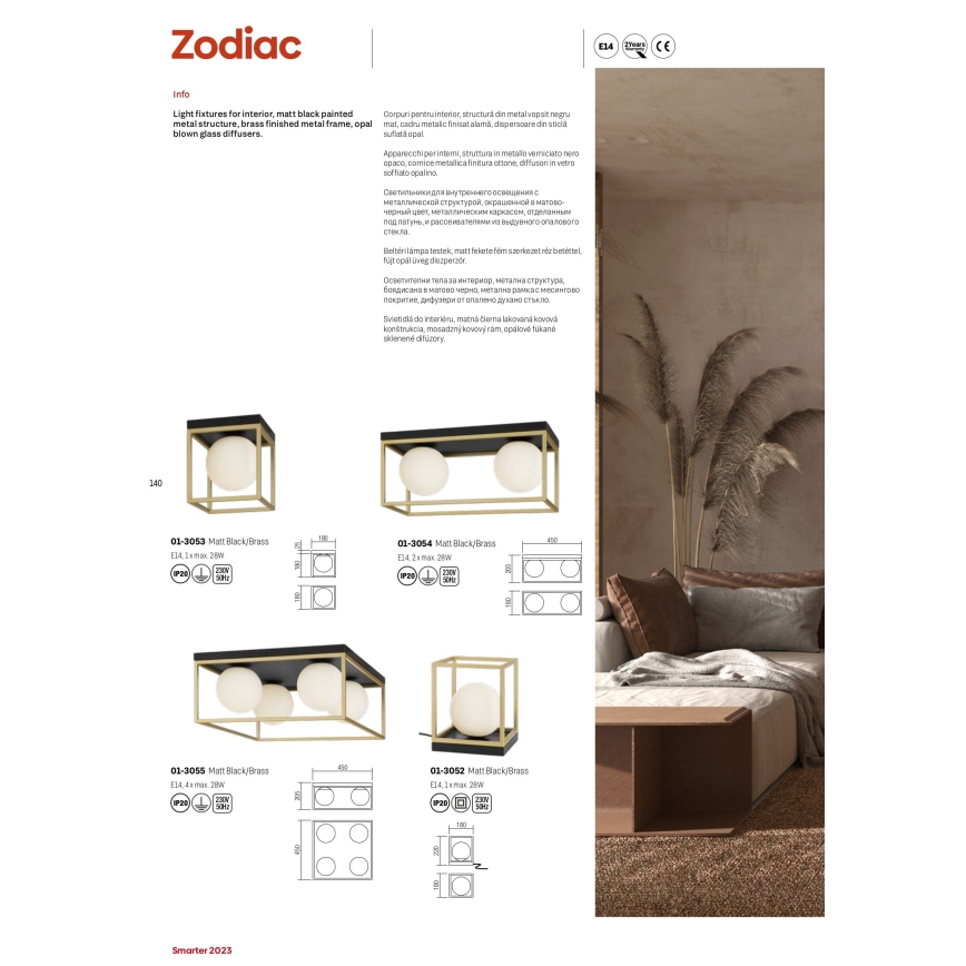 Redo 01-3054 - Loftlampe ZODIAC 2xE14/28W/230V