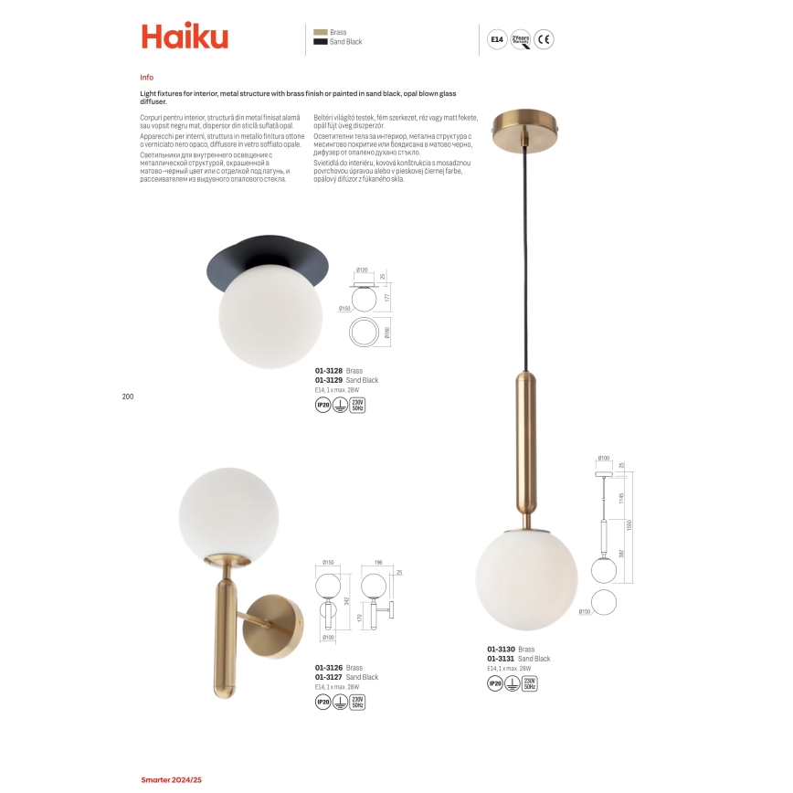 Redo 01-3128 - Loftlampe HAIKU 1xE14/28W/230V messing