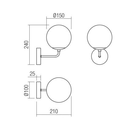 Redo 01-3147 - Væglampe BOWLING 1xE27/42W/230V guldfarvet