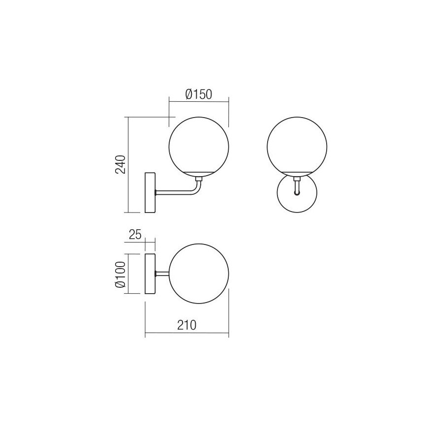 Redo 01-3147 - Væglampe BOWLING 1xE27/42W/230V guldfarvet