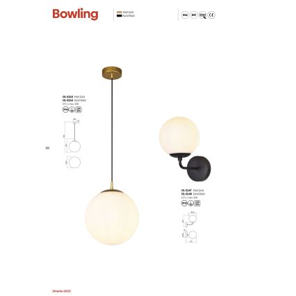 Redo 01-3148 - Væglampe BOWLING 1xE27/42W/230V sort