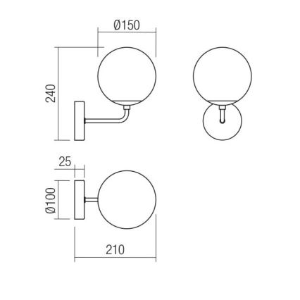 Redo 01-3148 - Væglampe BOWLING 1xE27/42W/230V sort