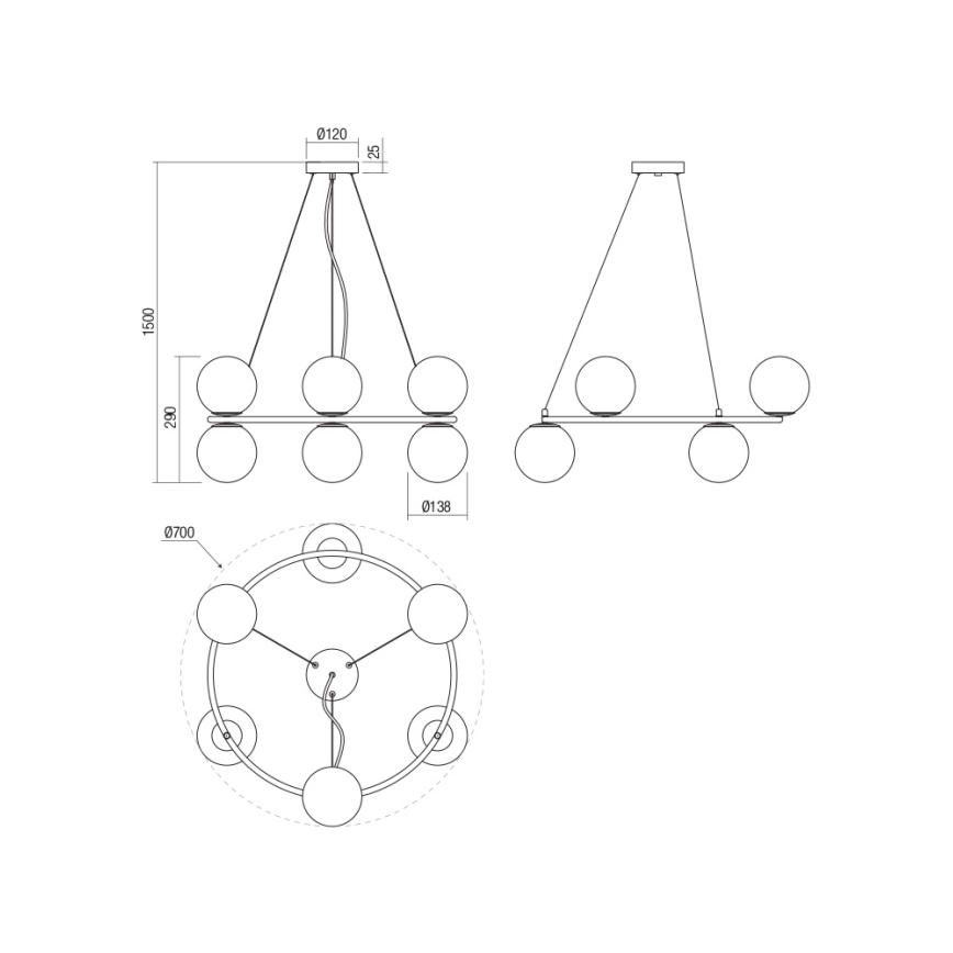 Redo 01-3157 - Pendel BOWLING 6xE14/28W/230V guldfarvet