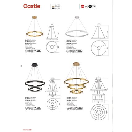 Redo 01-3172 - LED pendel dæmpbar CASTLE LED/36W/230V guldfarvet