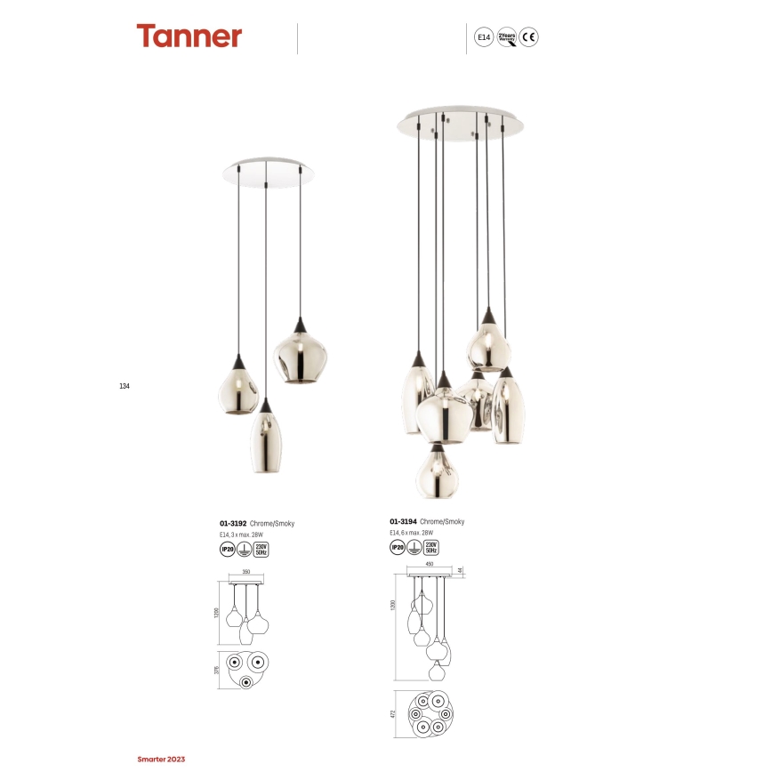 Redo 01-3192 - Pendel TANNER 3xE14/28W/230V diameter 37,6 cm