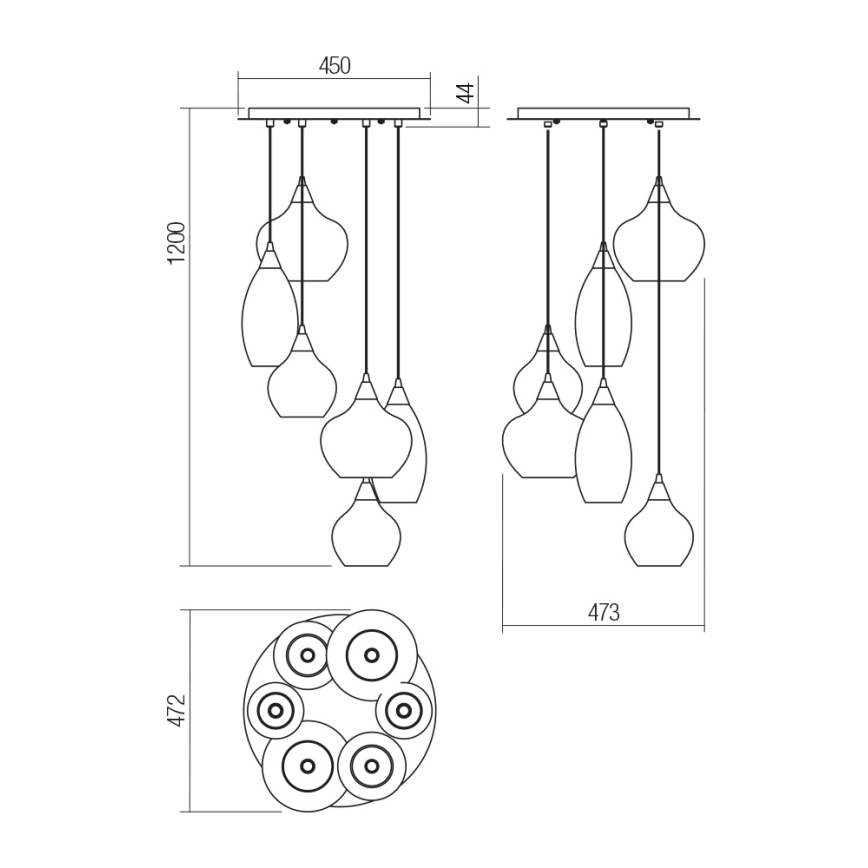 Redo 01-3194 - Pendel TANNER 6xE14/28W/230V diameter 47,2 cm