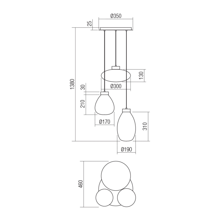 Redo 01-3197 - Pendel LUKE 3xE27/42W/230V diameter 46 cm sort