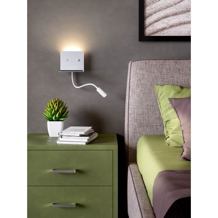 Redo 01-3210 - LED væglampe med flexible lille lampe MOKA LED/6W + LED/3W/230V USB CRI90 hvid