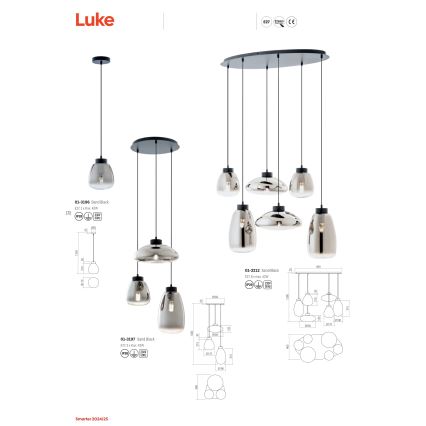 Redo 01-3212 - Pendel LUKE 6xE27/42W/230V sort