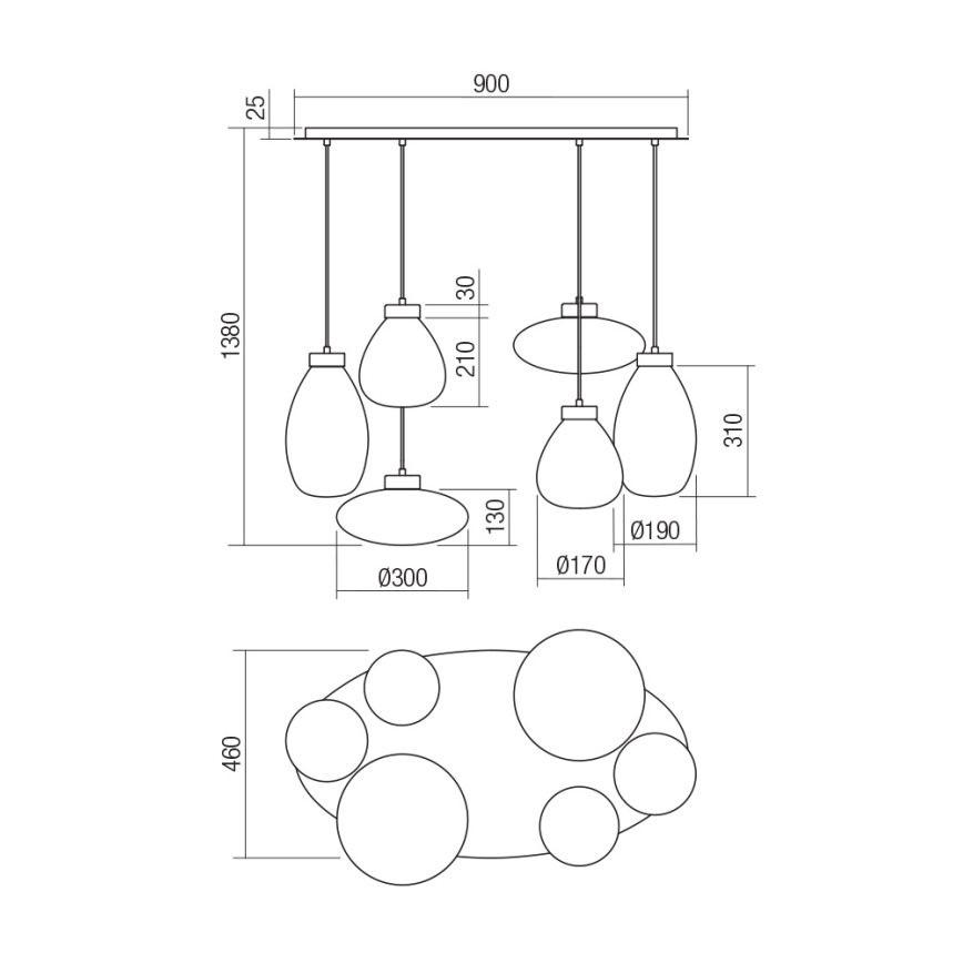 Redo 01-3212 - Pendel LUKE 6xE27/42W/230V sort