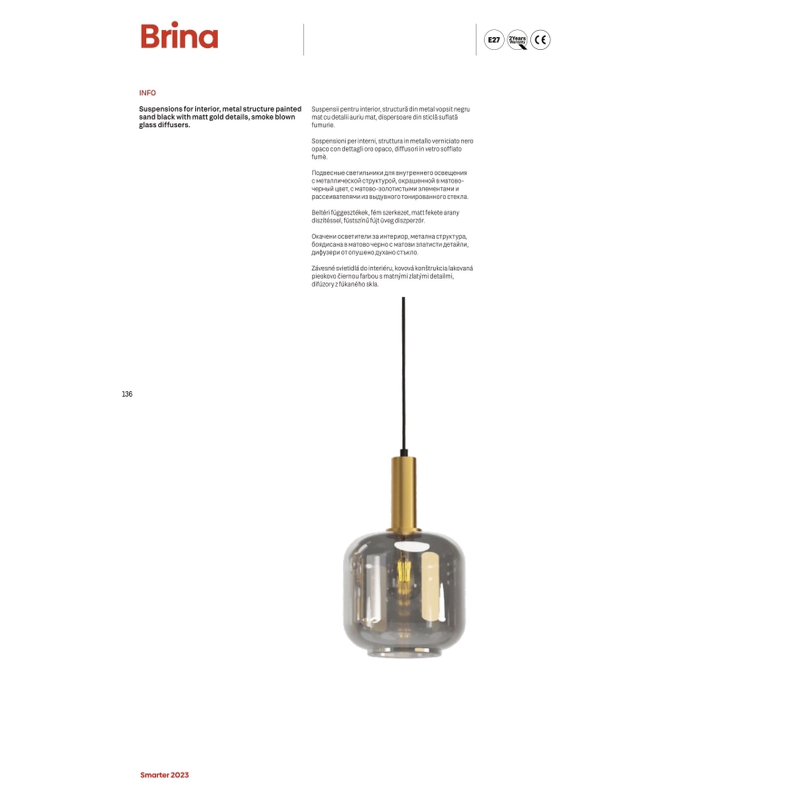 Redo 01-3215 - Pendel BRINA 6xE27/23W/230V