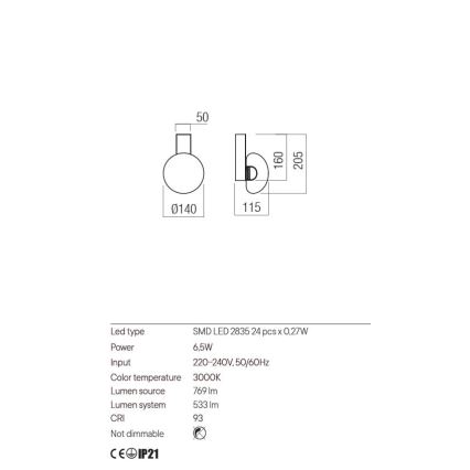 Redo 01-3239 - LED væglampe SINCLAIR LED/6,5W/230V CRI 93 IP21 guldfarvet