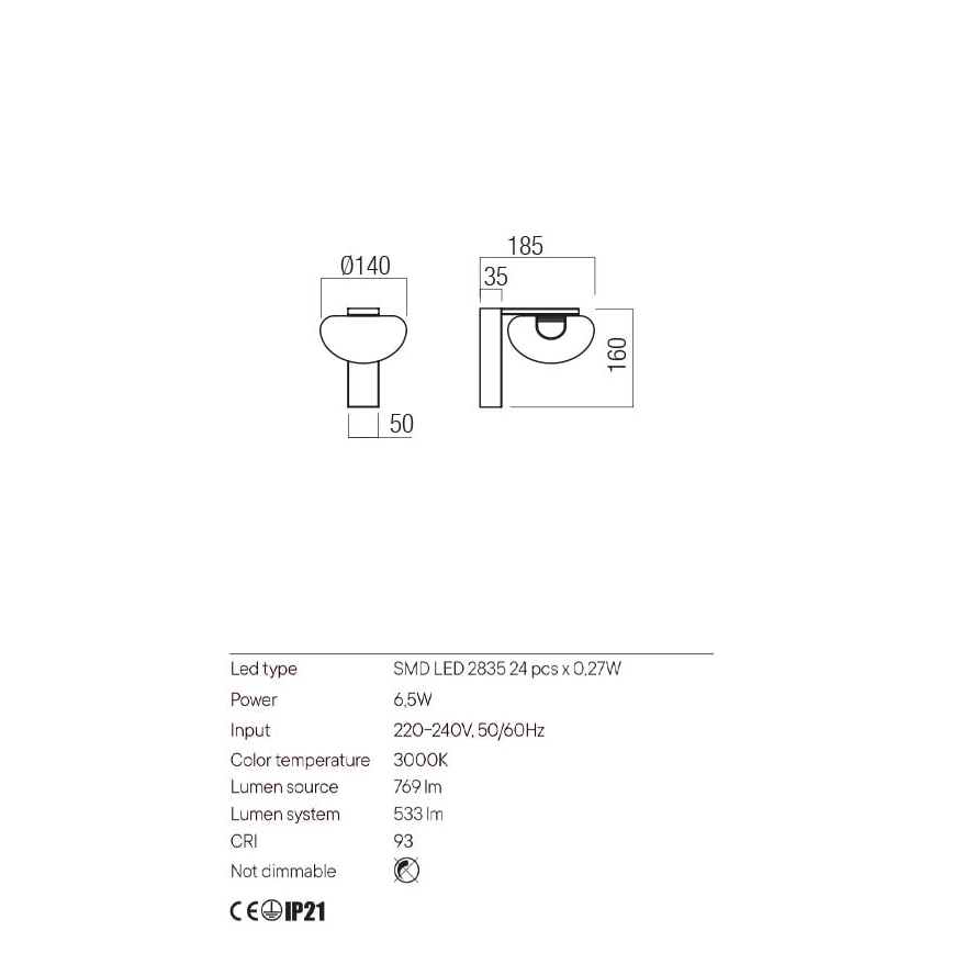 Redo 01-3242 - LED væglampe SINCLAIR LED/6,5W/230V CRI 93 IP21 sort